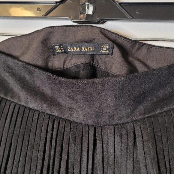 ZARA Black faux suede tiered fringed Harlem Nights Rita Hayworth skirt, size M - Picture 5 of 9